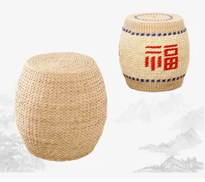 Handmade straw woven tatami stool meditation cushion natural plant fiber pouf for home living room