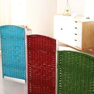 Paravent pliable tressé séparateur de pièce clôture pour animaux en rotin coloré design