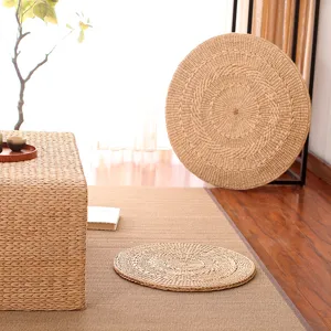 Natural straw woven round floor cushion tatami seat mat thick meditation yoga mat main