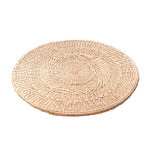 Handwoven straw round meditation cushion natural tatami mat for yoga and floor seating