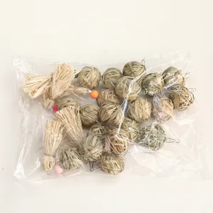 Natural grass woven pet chewing toy set, bird hamster molar ball with hooks and beads.
