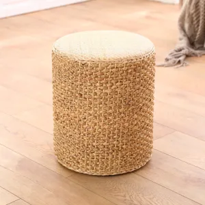 Woven straw round pouf tatami cushion Japanese meditation floor seat for home living room