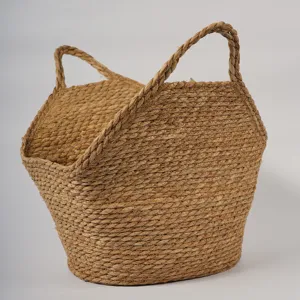 Handgefertigter Aufbewahrungskorb aus Rohrkolben mit doppelten Griffen, Naturstrohtasche.