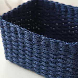 Dunkelblauer gewebter Aufbewahrungskorb Desktop Organizer fur Kosmetik und Kleinigkeiten.