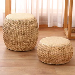 Japanese style thickened straw meditation pouf tatami cushion round floor stool for home