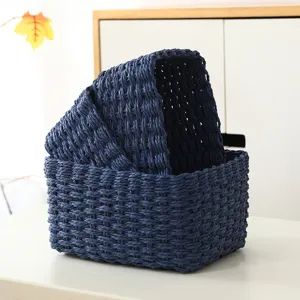 Dunkelblauer geflochtener Aufbewahrungskorb Set für Zuhause, Schreibtisch und Wohnzimmer.