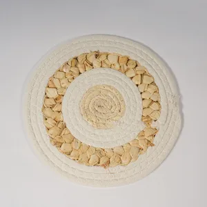 Round woven placemat straw and cotton rope heat resistant table mat kitchen dining decor