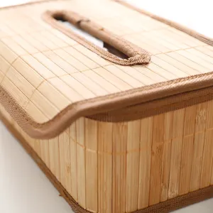 Handgemaakte bamboe geweven tissue doos detail, natuurlijk materiaal voor in huis.