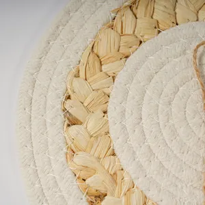 Braided corn husk and cotton rope placemat heat insulated kitchen table mat detail view