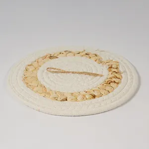Woven corn husk and cotton rope placemat heat resistant insulation pad with hanging loop