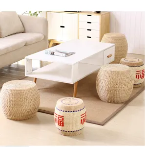 Japanese handmade straw meditation stool tatami pouf modern home coffee table zen cushion