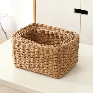 Geflochtener Aufbewahrungskorb Desktop Organizer natürliche Stroh Korb Behälter Set