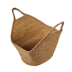 Panier de rangement en jonc de mer tisse a la main avec deux poignees pour organisation maison