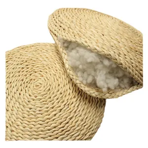 Handmade corn husk braided round floor cushion tatami straw mat with soft inner filling