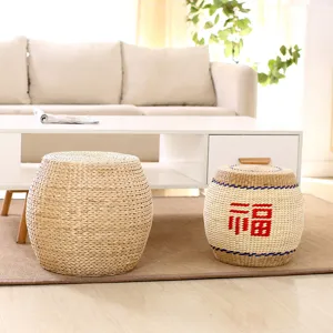 Handmade straw woven meditation pouf tatami cushion for living room tea table decor