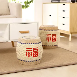 Handmade straw woven stool tatami meditation cushion round floor pouf for living room tea table