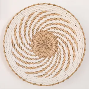 Woven wall decor hanging minimalist round straw basket art for living room home interior design