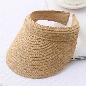 Handmade raffia straw sun visor hat summer beach outdoor UV protection empty top hat detail
