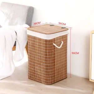 Opvouwbare Bamboe Gewoven Wasmand Opbergmand Met Deksel Stofdichte Opbergbak Voor Kleding Speelgoed Huisorganisatie