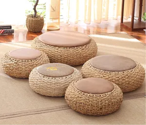 Handwoven straw tatami cushion round floor meditation mat thick natural wicker stool home decor