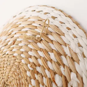 Handwoven straw wall hanging decor minimalist circular natural woven ornament for living room