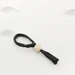 Hand Woven Paper Rope Water Hyacinth Wooden Bead Napkin Ring Western Table Decor Napkin Holder Tableware Accessory