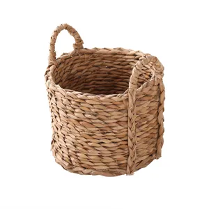 Handmade woven straw flower basket pastoral style plant pot desktop storage container