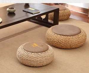 Handmade straw woven floor cushion tatami pouffe thick zen meditation seat mat for home balcony