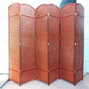 Traditional woven folding screen room divider, multi-panel design for home and office.