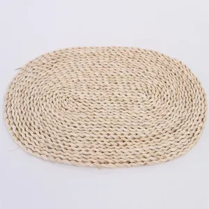 Natural woven corn husk placemat oval table mat heat insulation dining table pad