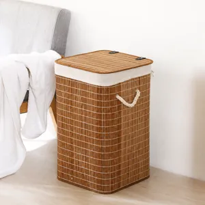 Home Folding Bamboo Woven Laundry Basket With Lid Dustproof Woven Dirty Clothes Storage Basket Toy Storage Bucket