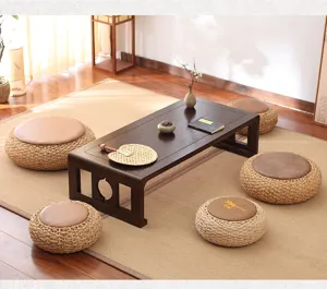 Thickened straw woven tatami floor cushion round meditation mat for living room balcony tea room.