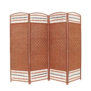 Chinese style 4-panel folding room divider screen, wicker rattan woven screen for home office.