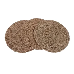Natural woven corn husk round placemat heat insulated table mat for dining room decor