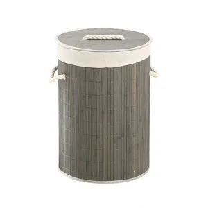 Panier à linge rond en bambou avec couvercle et poignées en corde pour le rangement maison
