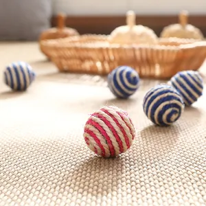 Natural woven hemp rope balls set, handmade decorative crafts or pet toy items for sale.