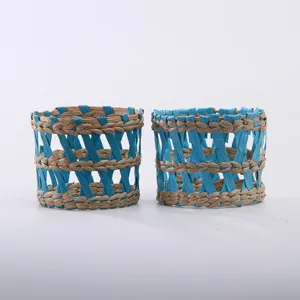 Handmade straw woven cup sleeve hollow bottle cover rustic home decorative craft.