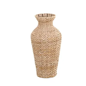 Handcrafted straw woven vase retro desktop dry flower basket home decor decorative vase