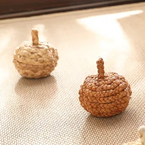 Handcrafted straw woven pumpkin ornament rustic natural home decor small wicker craft piece