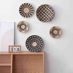 Handmade woven wall baskets set minimalist boho hanging plate decor for home art design