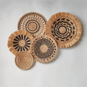 Handmade woven wall hanging decor natural rattan basket set for living room wall art