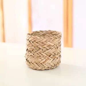 Handmade Woven Grass Plant Pot Holder Storage Basket Natural Cattail Grass Desktop Organizer Home Decor
