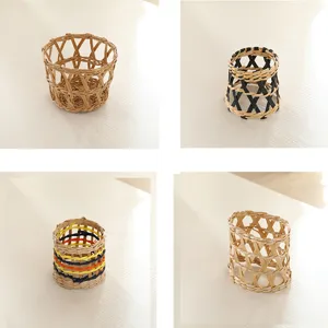 Handmade Natural Straw Woven Glass Bottle Vase Creative Pastoral Style Desktop Decorative Flower Vase Cup Sleeve Home Decor