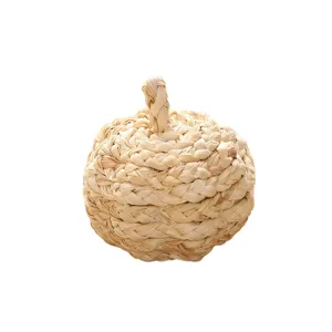 Straw woven pumpkin basket home decor handmade rustic storage box autumn Thanksgiving decoration