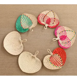 Handwoven straw fan traditional Chinese style summer cooling accessory vintage leaf shape art decor