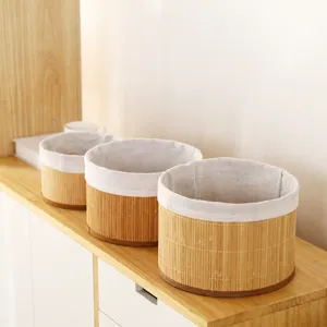 Handgeweven Bamboe Rattan Opbergmand Desktop Kleine Artikelen Organizer Doos Met Stoffen Voering Voor Thuis Kantoor