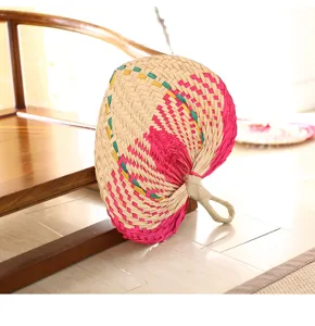 Traditional handmade woven palm fan, colorful summer cooling fan, Chinese vintage home decor.
