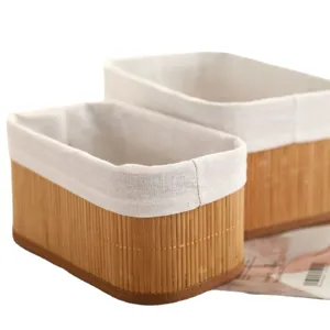 Bamboe opbergmand met stoffen voering bureau-organizer voor cosmetica en thuis