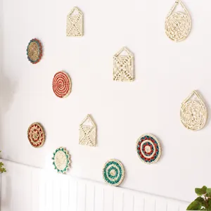 Handmade Woven Grass Wall Hanging Decor Natural Straw Pastoral Style Wall Art Pendant Home Living Room Decoration