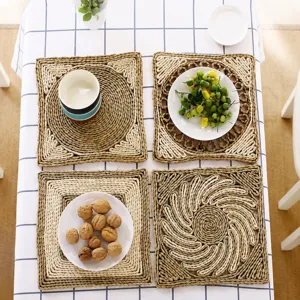 Handmade woven placemat heat resistant table mat straw woven dining table pad set of 4